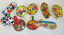 Vintage Tin Metal Noise Makers Pin Up Girls Clowns Assorted Party Lot