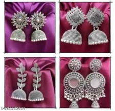 Indian Women Oxidised Silver Earrings  Studs