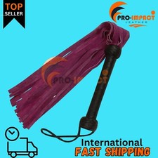 Genuine Leather Floggers adult play Handle Whip Heavy Duty25 Tails Purple Black