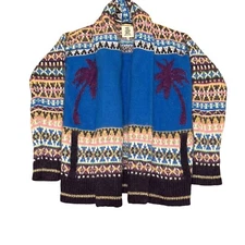 Y2K Juicy Couture M/L Apres Ski Sweater Cardigan Palm Trees Angora Mohair Wool