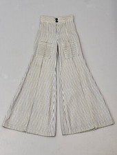 Vintage 1970s Blue White Striped Tiger Patch Bell Bottom Hippie Denim Pants