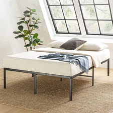 16 Inch Metal Platform Bed Frame, Heavy Duty Steel Slats, Black, Full (SPSC-16BK