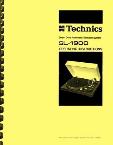Technics SL-1900 Direct Drive Turntable OWNER'S MANUAL and SERVICE MANUAL