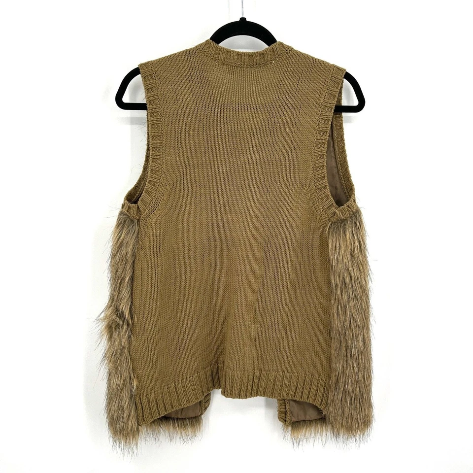 Colete sem mangas XHILARATION marrom bronzeado crochê malha pele sintética tamanho pequeno - Imagem 2 de 4