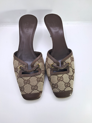 Gucci Monogram Mules Heels beige 110133 Sandal Women's Size 36.5 C