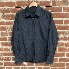 Hugo Boss Mens Dark Gray Fitted Long Sleeve Button Size Large Floral Pattern