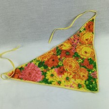 Vintage 1960s Flower Power Terry Cloth Kerchief Triangle Hair Scarf Boho Hippy