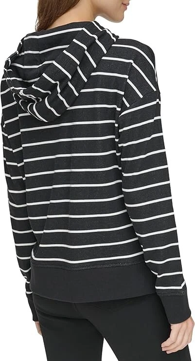 Женская модная толстовка с капюшоном Andrew Marc с длинным рукавом, черная/белая полоса, размер средний - Изображение 3 из 3