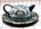 VTG Mini Small Plate / Saucer and Mini Teapot Blue Wolverine Delft Metal Tin