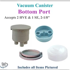 Dental Vacuum Canister Bottom Port, 2 HVE & 1 SE, 2-1/8" or Accesories, DCI 5873