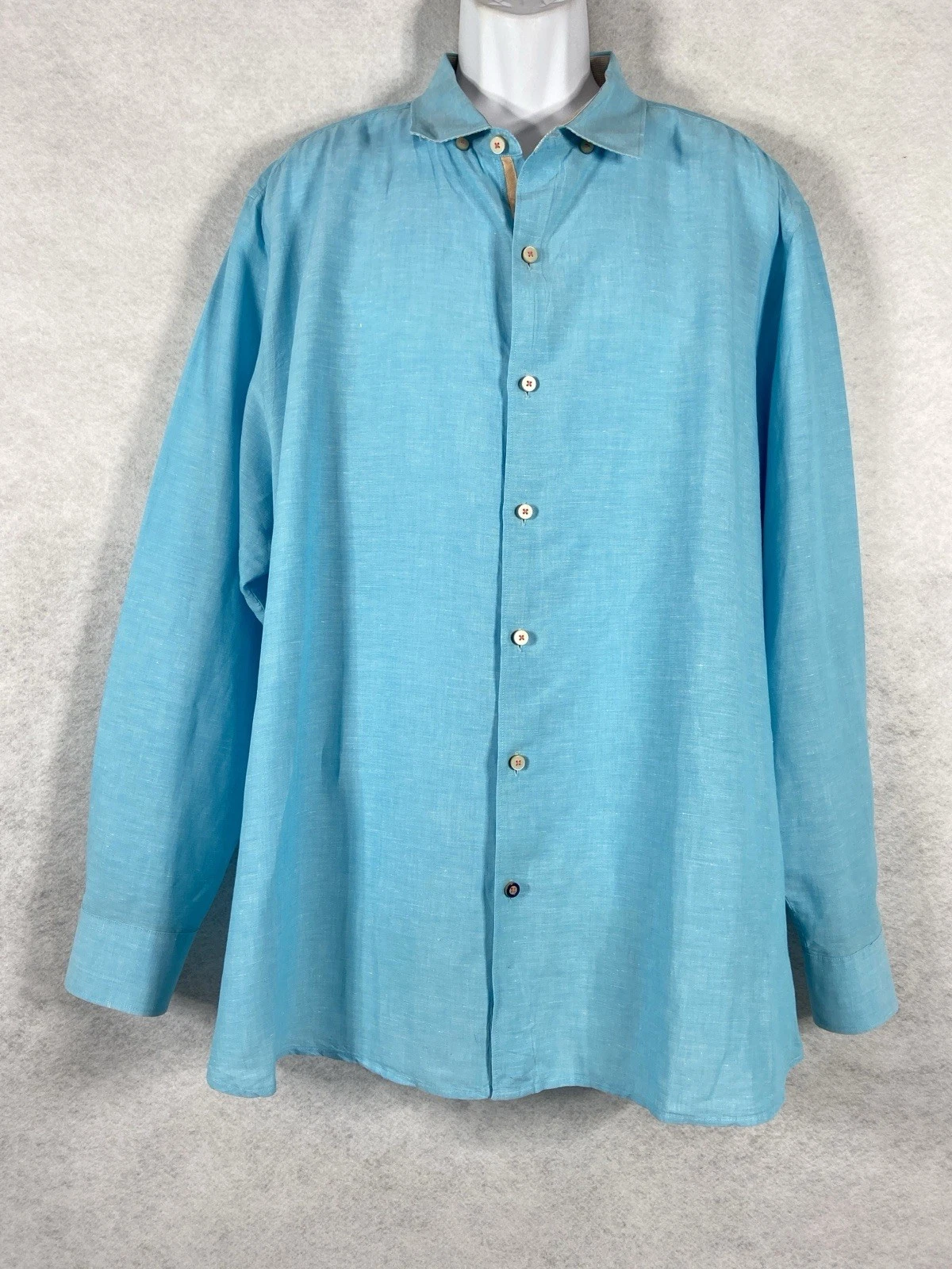 Tommy Bahama Shirt Men’s XXL Blue Button Up Long Sleeve Linen Preppy EUC