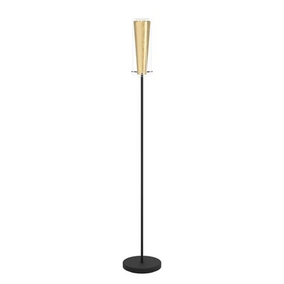 Stehlampe Lampe Wohnzimmer Stahl in schwarz, gold Glas in klar, gold E27 Fassung - Bild 1 von 4