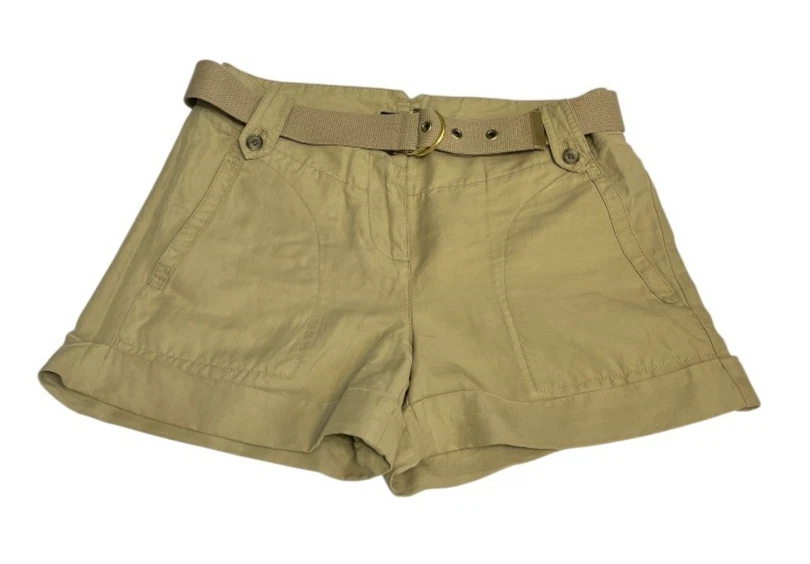 Theory Linen Cotton Shorts Women Size 4 Khaki Belted Casual Summer