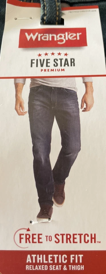 NOVO! Jeans Wrangler Athletic Fit masculino (31x30) lavagem escura azul algodão stretch novo com etiquetas - Imagem 3 de 4