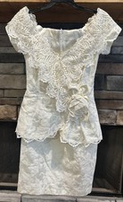vintage SCOTT McCLINTOCK Ivory Lace Peplum Off The Shoulder Wedding Dress 6 