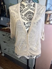 Loft Linen Blend Sz XS Cream Color Short Sleeve Cardigan. Boho.