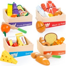 WOODMAM Wooden Play Food Set for Toddlers - Montessori Pretend Play Kitchen T...