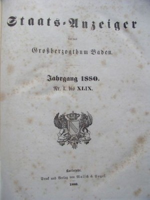 Staats-Anzeiger für das Großherzogthum Baden 1874 Nr. I bis LX. Staatsanzeiger