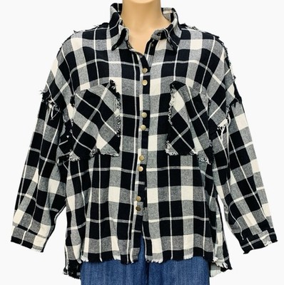 The Post Plaid Top Fringe Upcycled Sarah Knuth Oversized Womens Small/Medium