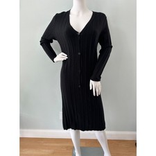 Theory Black Merino Wool Cardigan Dress size S Modest Professional Office Style 