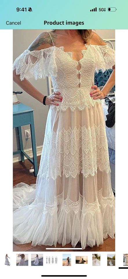 Bohemian Wedding Dresses With Lace Appliques V Neck Mermaid Bridal Gowns - Image 4 of 4