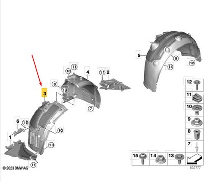 BMW 5 G60 Vorderer linker Arch Liner Vorderteil 51719621235 NEUES ECHTES