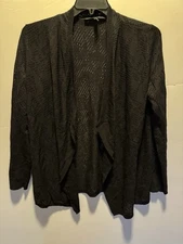 White House Black Market Sweater Women's M Black Open Cardigan Long Sleeve EUC