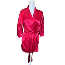Vintage Frederick's Of Hollywood Red Satin Short Robe. Lace Trim. XS