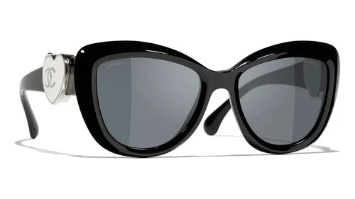 Chanel Sunglasses 5517-A 501/S4 Black White Frame Grey lens Women 54-18-140