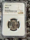 1941-S Washington Quarter NGC MS66 Silver 25¢