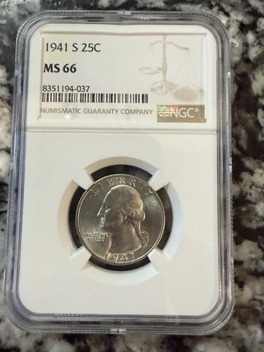 1941-S Washington Quarter NGC MS66 Silver 25¢