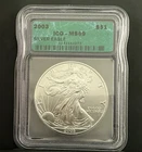 2003 $1 AMERICAN SILVER EAGLE ICG MS69 GREEN LABEL