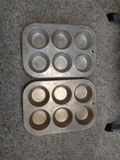 2 Vintage Mirro Finest Aluminum 6 Muffin Cupcake Pan I66M Made In USA Retro