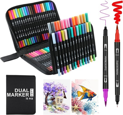#ad 72 Colors Acrylic Paint Markers Dual Tip Acrylic Paint Pens with Brush Tip amp; Fi $13.39
