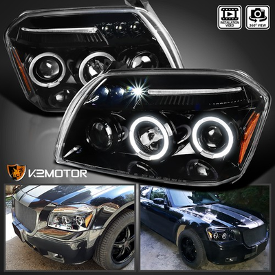#ad Jet Black Fits 2005 2007 Dodge Magnum LED Halo Projector Headlights Lamps 05 07 $159.38