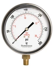 4" Oil Filled Pressure Gauge, SS Case, 1/4" NPT, Lower Mount, 0-300PSI