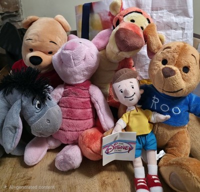 Disney Winnie The Pooh Plush Bundle Lot Christopher Robin Tigger Piglet...