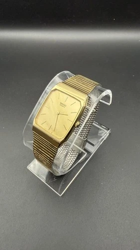 Vintage Seiko Watch Men 6530-5760 25mm Gold Tone Adjustable Band New Battery