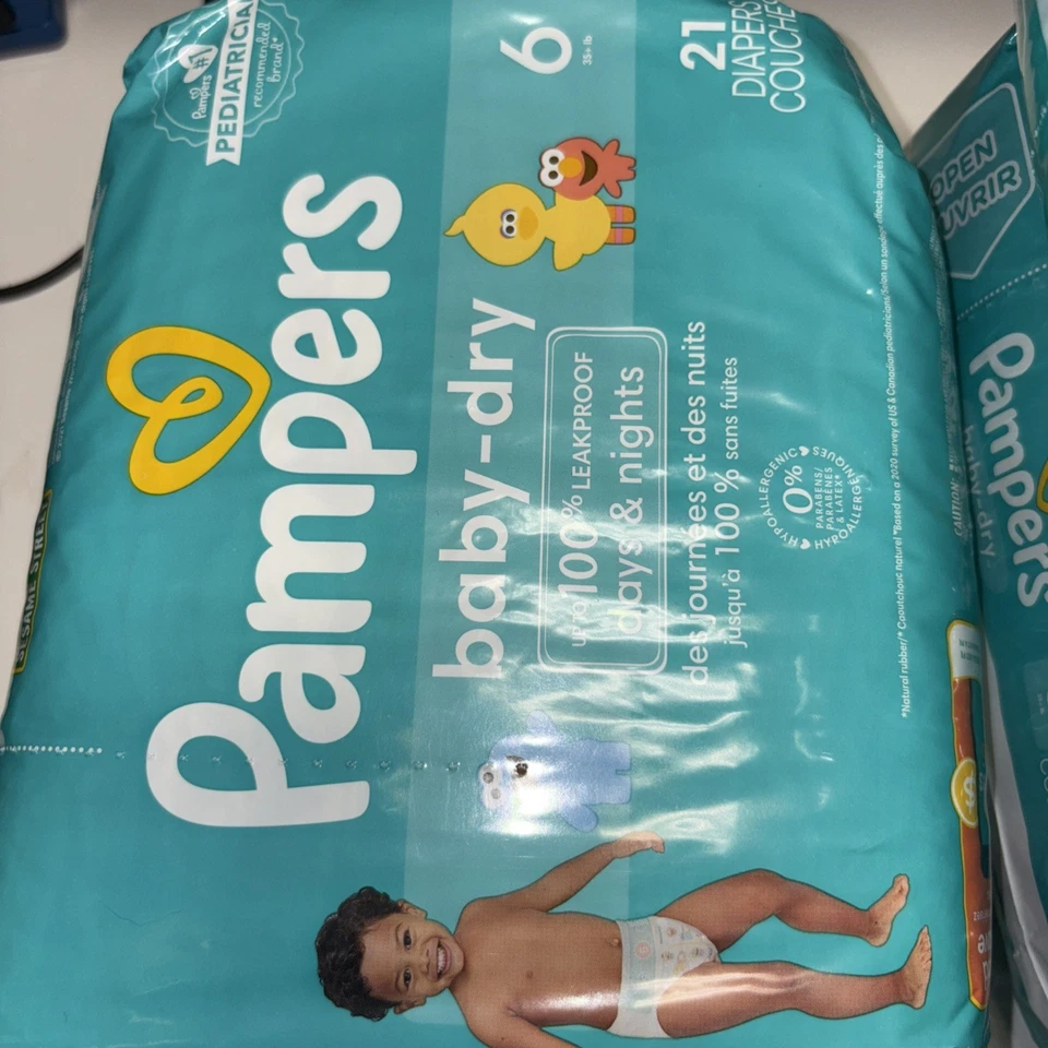 3 PakPampers Baby Dry Diapers Size6 (35+LBS) SESAMESTREET PrintedDiapers21Count  - Image 2 of 4
