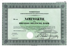 Nordstern Lebensvers. AG 1956 (30 DM) Giesecke&Devrient Muster/Specimen +Coupons