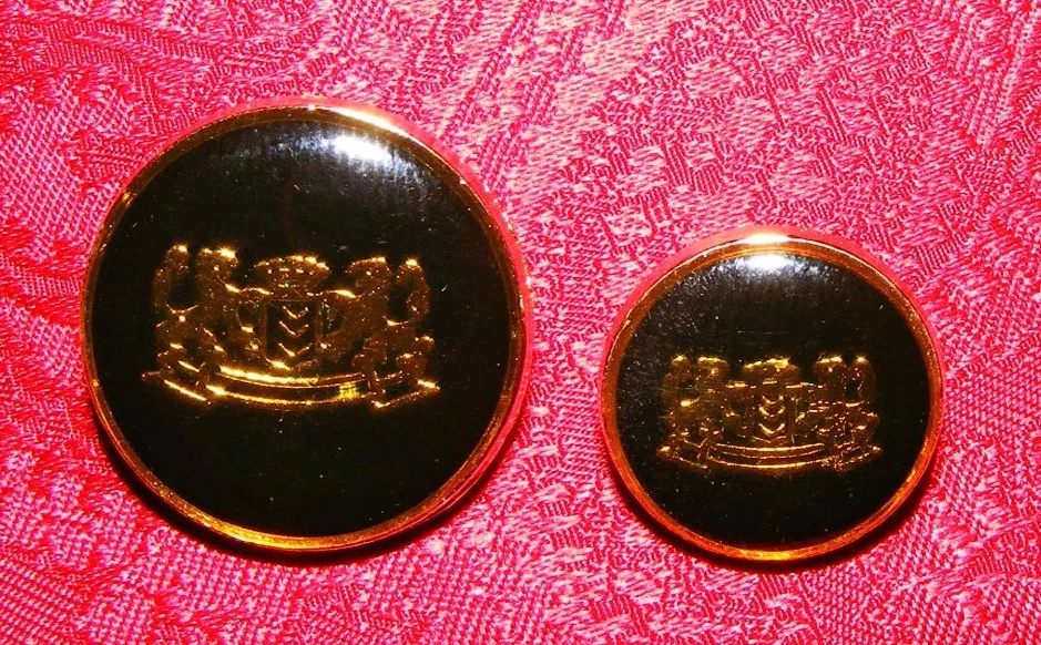 VINTAGE BESPOKE BLACK ENAMEL GOLD CROWN & LIONS REPLACEMENT DB BLAZER BUTTON SET - Image 2 of 4