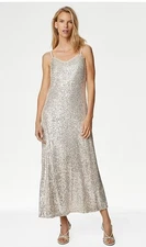 CHAMPAGNE (silvery/pale gold) SEQUIN STRAPPY DRESS MARKS & SPENCER 16R worn once