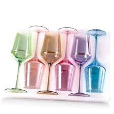 Physkoa Colored Wine Glasses Set of 6-15oz Hand Blown Crystal Multicolor