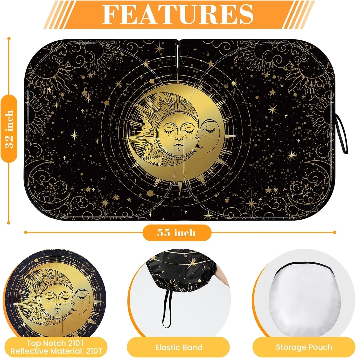 Universal Foldable Car Windshield Sun Shade - 55x32 Inches