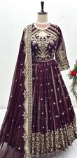 Heavy Collection Burgundy Georgette Gown Bottom And Dupatta For Women Reception