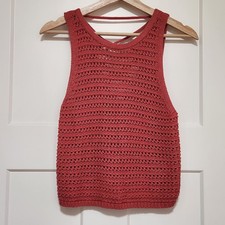 American Eagle Crochet Tank Top Womens Medium Rust Open Knit Lace Up Back Boho