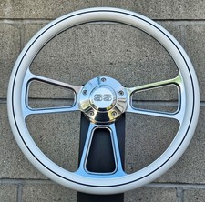 14 Wheel W Striped White Half Wrap Ss Horn Adapter For 69-94 Chevy