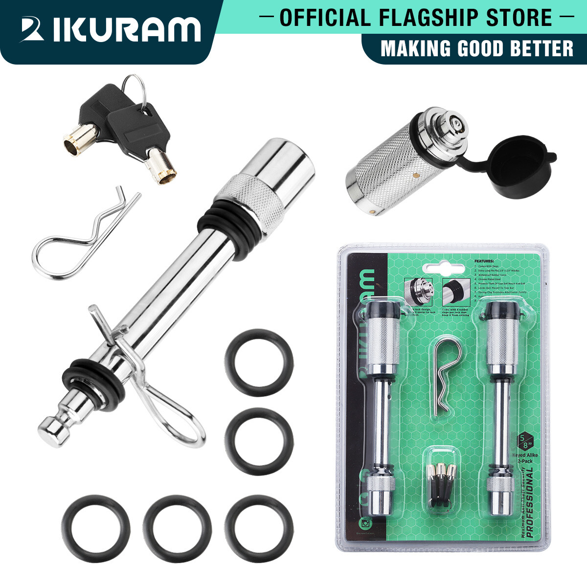 IKURAM 2" Hitch Pin Lock Keyed Alike Tow Bar Tongue AntiTheft Lock
