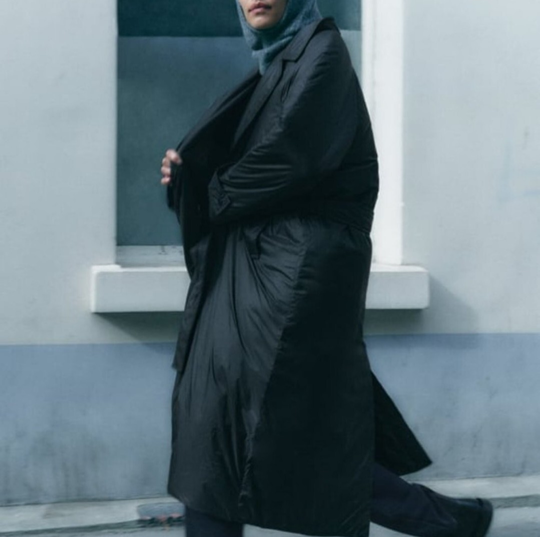 Zara Collection Long Padded  Jacket Size Large Black NWT image 5