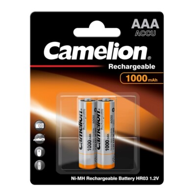 2 x Akku 1,2V 1000mAh Micro AAA HR03 NiMH 1,2 Volt wiederaufladbar Camelion